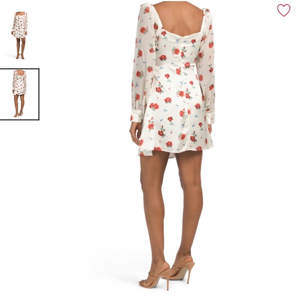 WE WORE WHAT Red Floral Satin Puff Sleeve Mini Dress - Picture 9 of 13